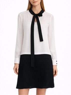 KATE SPADE look for the silver lining Black White Tie-Neck Viscose Dress Sz 4